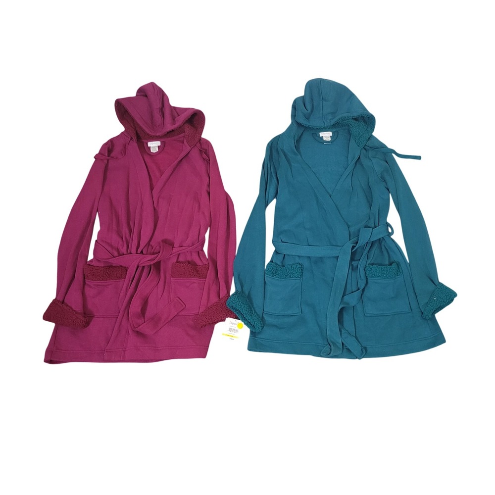 Relativity Size Medium Robe Set Womens Hooded Sherpa Trim Fleece 2-Pack RE1F173M
